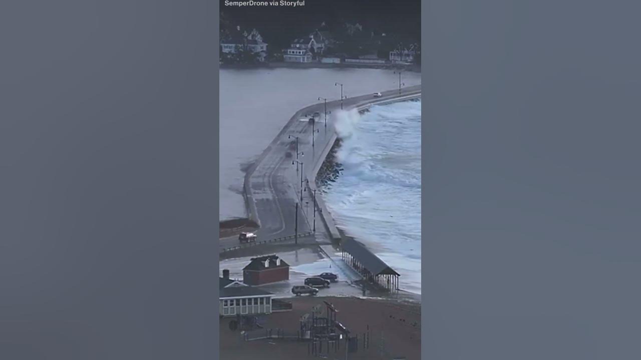Coastal communities north of Boston faced strong winds and waves.