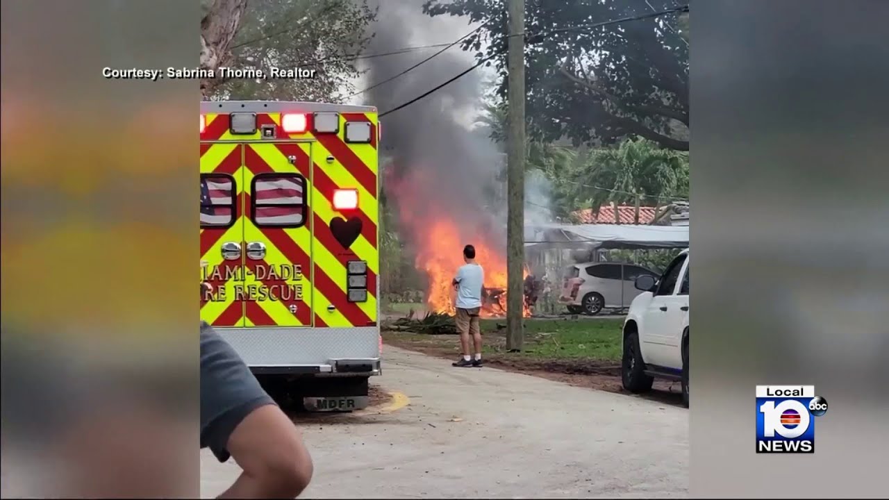 2 people dead, 1 badly injured after fiery crash in Biscayne Park