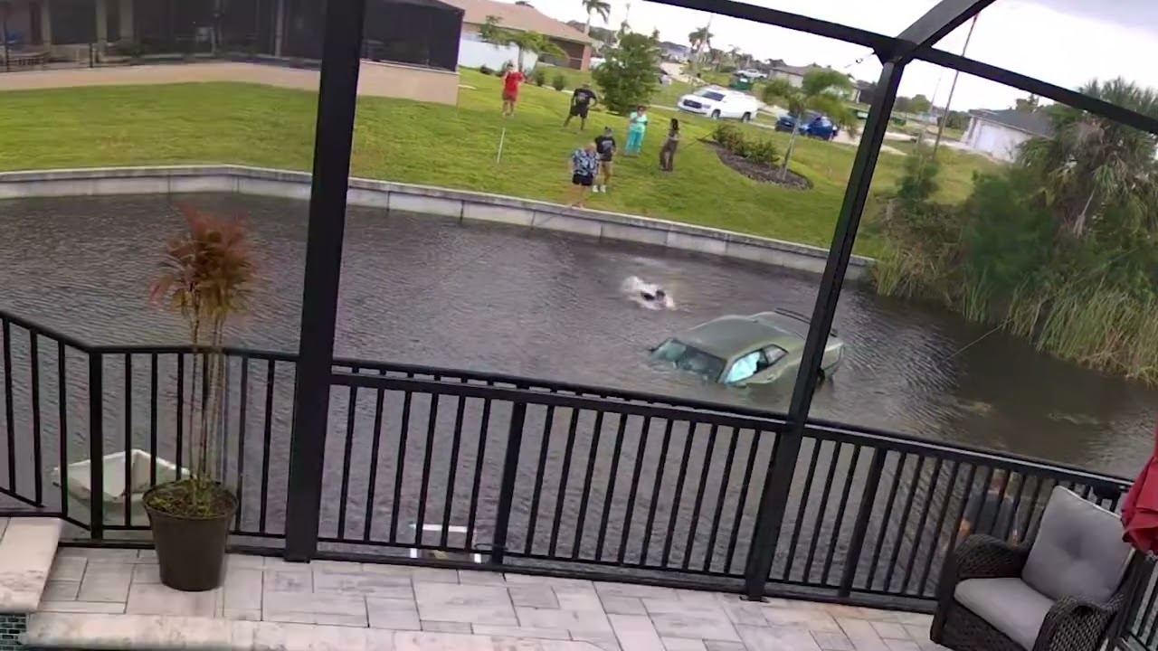 Security camera catches car flying into Cape Coral canal