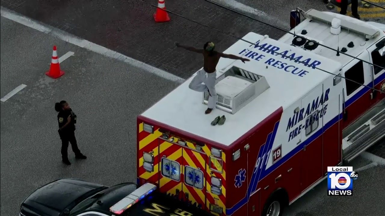 Police detain man who climbed fire rescue truck in Miramar