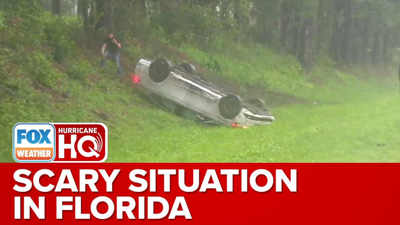 Heavy Rain From Idalia Causes Car To Flip Over In Gainesville