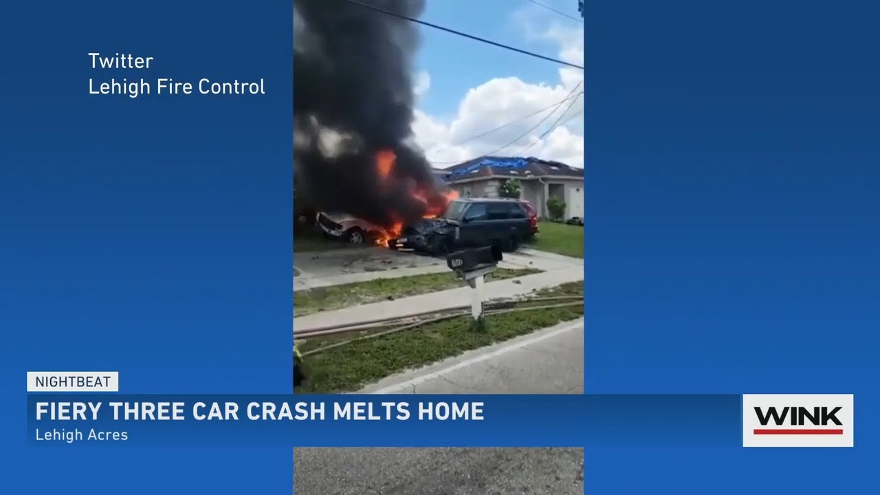 Car catches fire, crashing into 2 other vehicles and Lehigh Acres home, 1 hurt