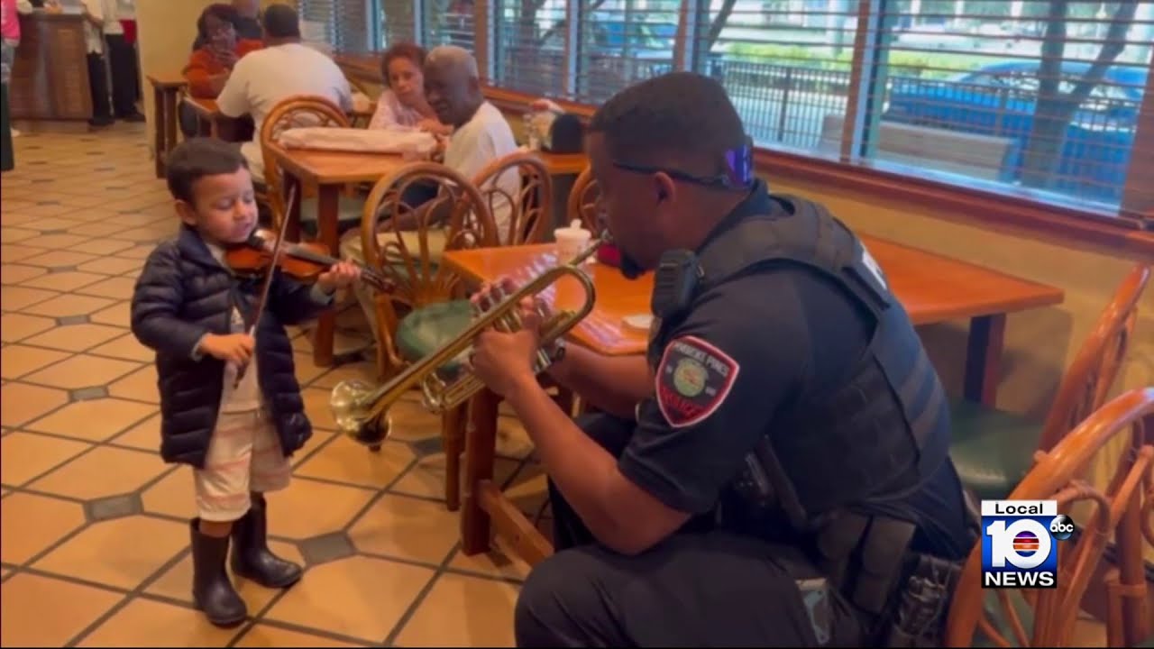 Young violinist teams up with Pembroke Pines police officer to play classic song