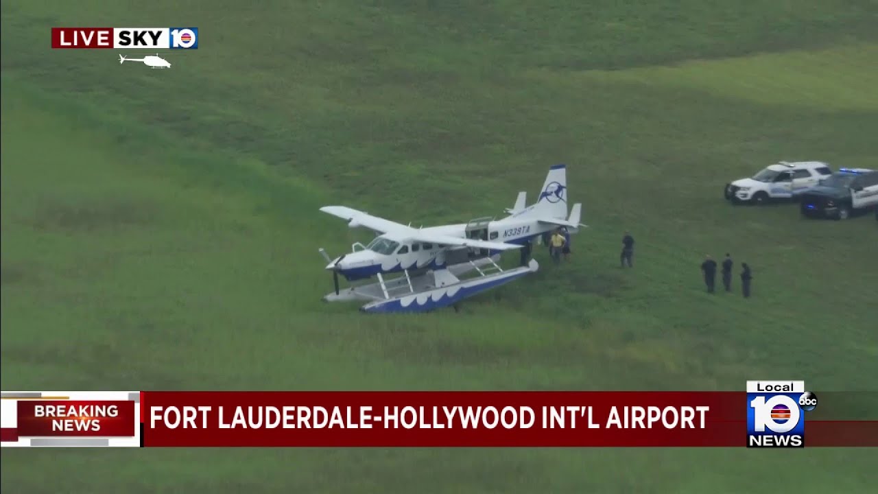 Seaplane goes off runway ends up on grass at Fort Lauderdale airport