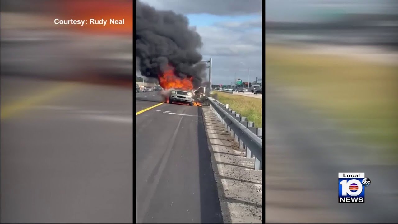 Car catches fire on I-75 before Sheridan Street
