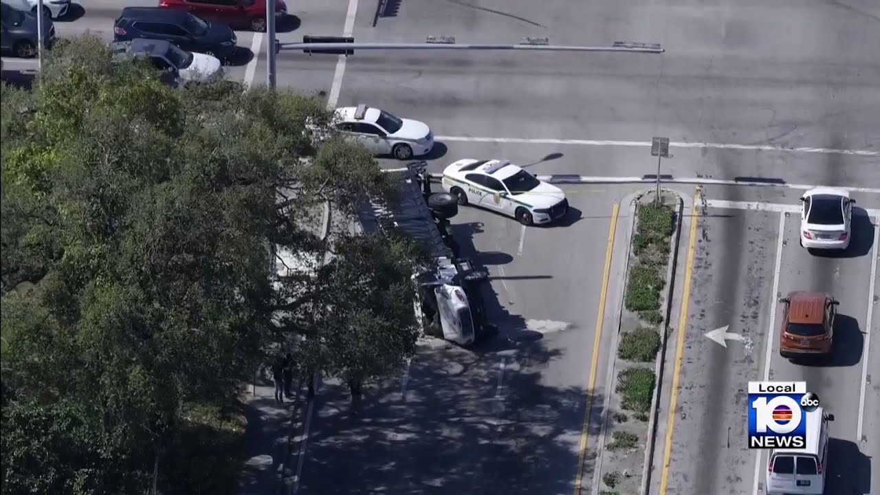 Box truck rolls over in northwest Miami-Dade