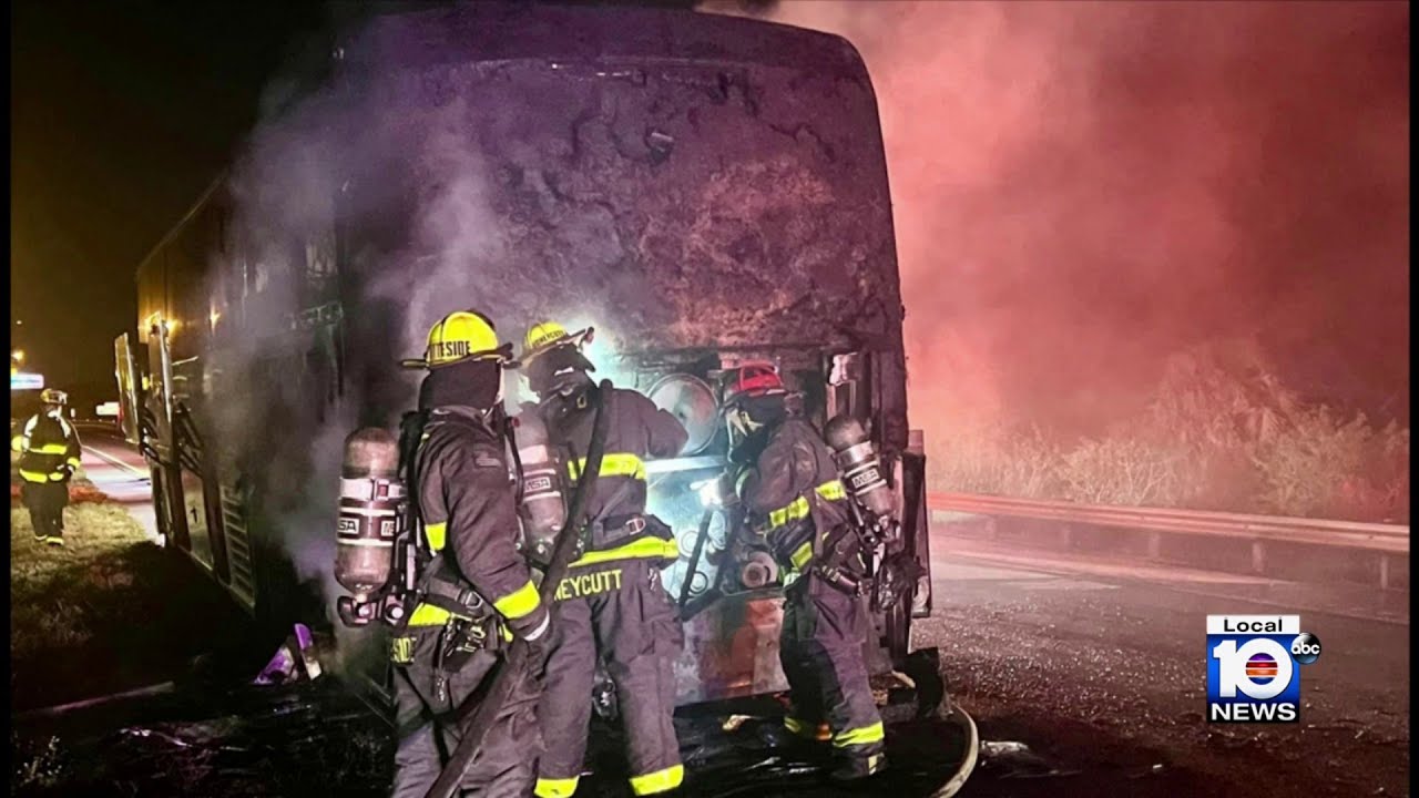 Charter bus catches fire on Florida Turnpike