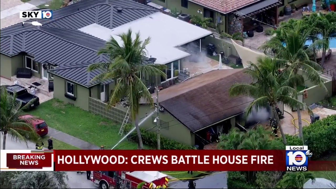 Crews battle house fire in Hollywood