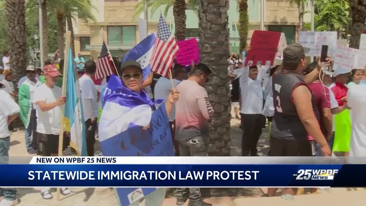 Demonstrators in Downtown West Palm Beach rally against new Florida immigration law