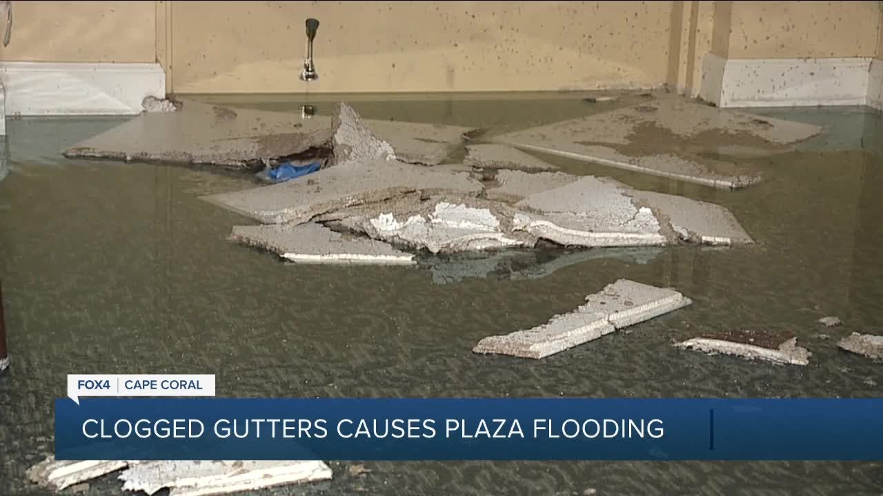 Clogged gutters to blame for Cape Coral business plaza flooding