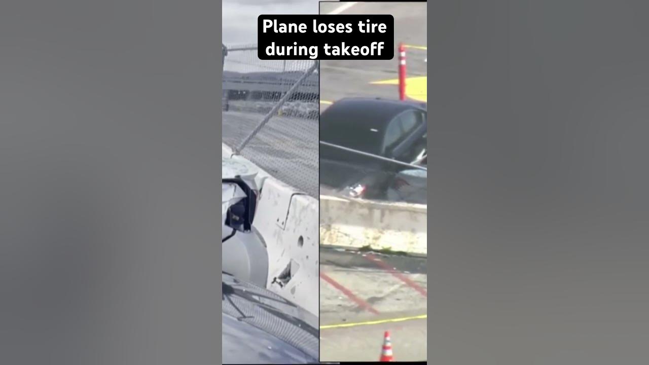 Plane loses a tire during takeoff, smashing a car in a parking lot #caughtoncamera #neardisaster