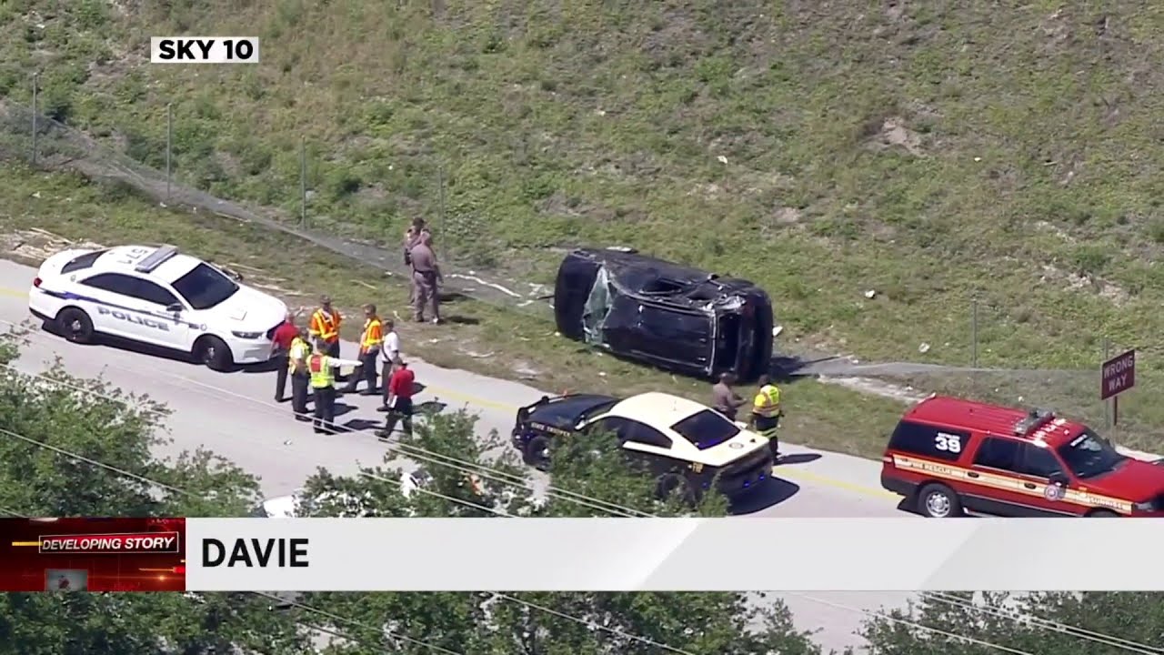 Rollover wreck in Davie causes traffic delays on I-595, SR84