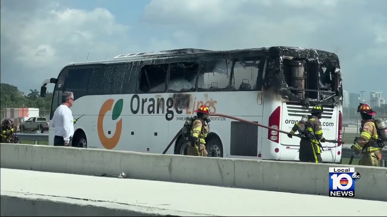 Bus goes up in flames off highway next to Fort Lauderdale-Hollywood International Airport