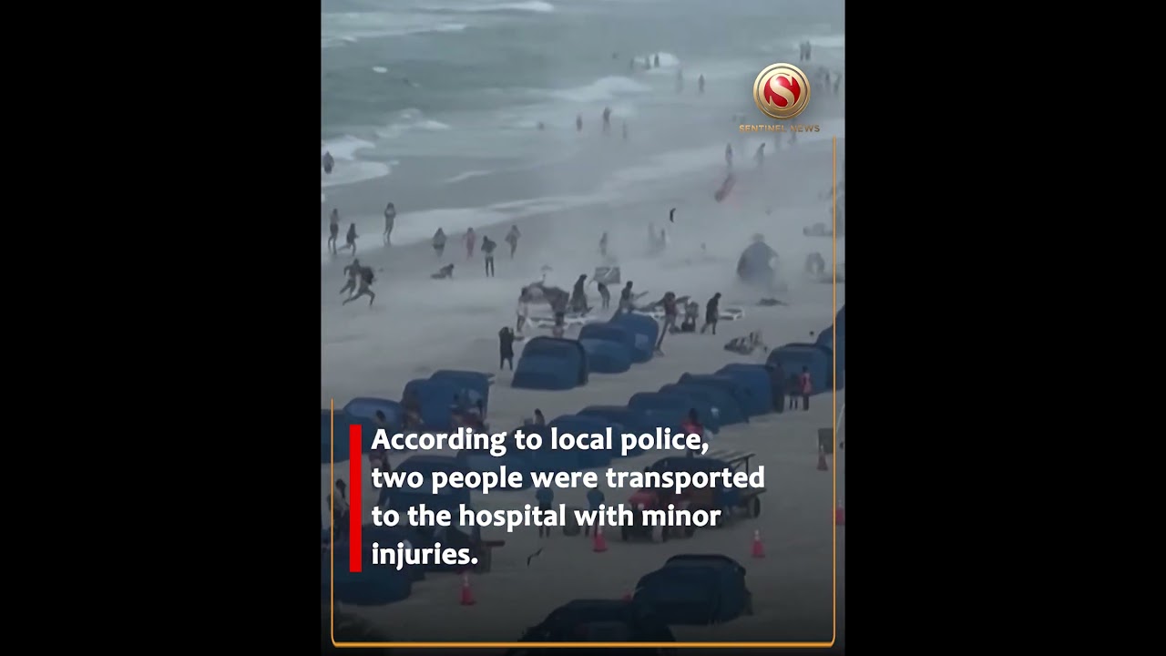 A waterspout moved ashore onto Clearwater Beach, Florida,